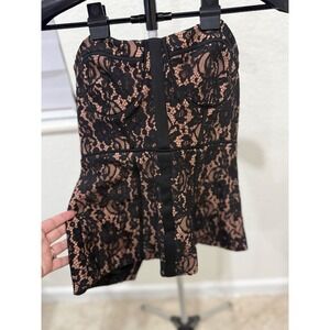CAMI NYC Vega Strapless Lace Corset Top Black Nude Size 8 Whimsigoth Romantic